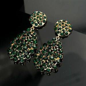 【貨物輸送無料】添え物 頸飾り ファッションクリップクリスタルバックboucle doreille fashion clip dor vert fonc cristal goutte pendante retro yw12
