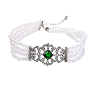 【貨物輸送無料】添え物 頸飾り コリアーコートパールブランアールデコビンテージcollier argent multirang ras du cou perle blanc art deco vert vintage クォート13