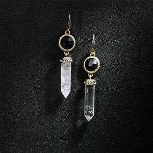 【貨物輸送無料】添え物 頸飾り ノワールロシュクリスタルboucles doreilles crochet dor noir quartz roche cristal goutte pendante x11
