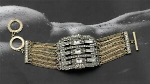 【貨物輸送無料】添え物 頸飾り ブレスレットビンテージクリスタルbraccialetto grande dorato art multirank filo sottile pav cristallo vintage