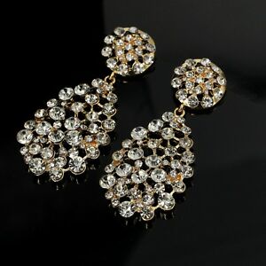 【貨物輸送無料】添え物 頸飾り イヤリングファッションクリップドロップorecchino moda clip dorato trasparente goccia matrimonio yw12