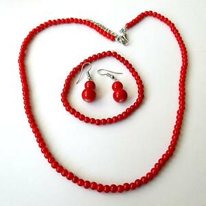 【送料無料】アクセサリー　ネックレス　ネックレスブレスレットイヤリングシルバーパールレッドコーラルparure collana bracciale orecchini colore argento perle corallo rosso 5 mm 21 q｜hokushin