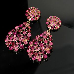 【貨物輸送無料】添え物 頸飾り ファッションクリップローズクリスタルboucle doreille fashion clip dor rose cristal goutte pendante marriage yw12