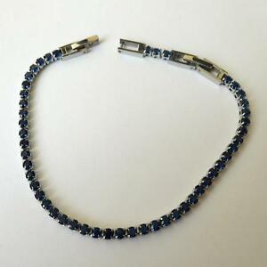 【貨物輸送無料】付属物 首飾り テニスブレスレットサファイアステンレススチールbracciale tennis uomo donna acciaio inox con zaffiri blu 3 粍  22  19 珊 10 bb