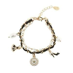【貨物輸送無料】付属物 首飾り カフステープルペンダントbracciale donna didofa dfb138a ros perle bianche fiocco nero charms pendenti