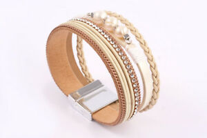 【貨物輸送無料】付属物 首飾り ブレスレットベージュホワイトle bijou pelle bracciale 3reihig beigebianco