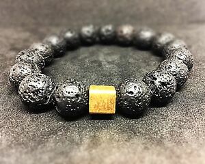 【貨物輸送無料】付属物 頸飾り カフカフブレスレットブラックビーズlava 925er sterling argento dorato bracciale bracelet bracciale perle nero 12粍 ネックレス・ペンダント-ジュエリー・アクセサリー-男女兼用アクセサリー