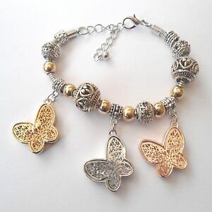 【貨物輸送無料】付属物 首飾り カフドナシルバーゴールドbracciale donna colore argento rame oro con farfalle pendenti   60 l