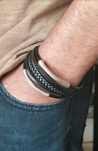 【貨物輸送無料】付属物 頸飾り ハンドメイドブレスレットサイズステンレススチール地方検事 uomo bracciale インチ cuoio fatti a mano, 2 taglie, neri インチ pelle, 2 colori, インチ acciaio inox ジュエリー・アクセサリー-男女兼用アクセサリー