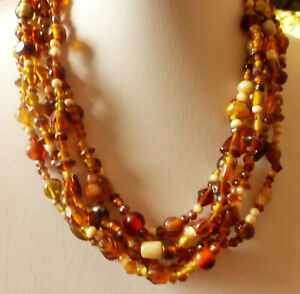 【貨物輸送無料】付属物 頸飾り コリアcollier  ancien de 5 rangs de perles en verre mordore ジュエリー・アクセサリー-ネックレス・ペンダント-男女兼用アクセサリー