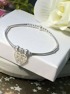 【貨物輸送無料】付属物 頸飾り スターリングシルバーストレッチスタッキングビーズブレスレットargento sterling stretch impilamento perline noodle bracciale cuore 18 糎 925 ジュエリー・アクセサリー-ネックレス・ペンダント