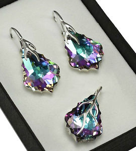 【送料無料】アクセサリー ネックレス シルバーイヤリングスワロフスキークリスタルバロックライト925 orecchini argento  set realizzati con cristalli swarovski 22mm baroque vitrail light