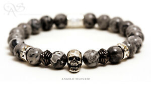 【貨物輸送無料】付属物 頸飾り カフビーズシルバースカルカフブレスレットbracciale perle netstone 925 argento skull teschio donna uomo bracciale bracelet 男女兼用アクセサリー-ネックレス・ペンダント-ジュエリー・アクセサリー