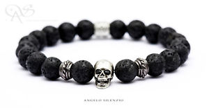 【貨物輸送無料】付属物 頸飾り カフビーズシルバースカルカフブレスレットbracciale perle lava 925 argento skull teschio donna uomo bracciale bracelet ネックレス・ペンダント-ジュエリー・アクセサリー
