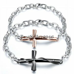 【送料無料】アクセサリー　ネックレス　ステンレススチールクロスモザイクジルコンカフブレスレットbracciale braccialetto per coppia lovers in acciaio inox croce mosaico zircone