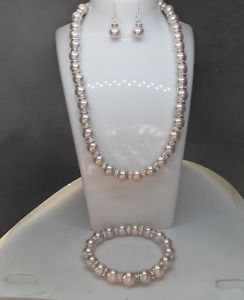 【送料無料】アクセサリー　ネックレス　ピンクブレスレットイヤリングセットスターリングシルバーネックレスbellissima collana di perle rosa scuro, bracciale e orecchini set argento sterling