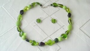 【貨物輸送無料】付属物 頸飾り グリーンガラスハートネックレスイヤリングセットvetro verde cuore  collana e orecchini set 男女兼用アクセサリー-ネックレス・ペンダント-ジュエリー・アクセサリー