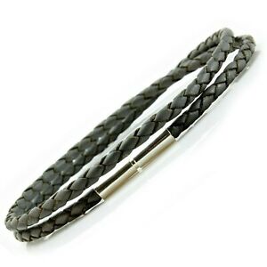 【貨物輸送無料】付属物 頸飾り スターリングシルバーダブルクリックバックルレザーブレスレットbracciale インチ cuoio intrecciato con fibbia インチ argento sterling  3粍 doppia avvoltogrigio ジュエリー・アクセサリー-男女兼用アクセサリー