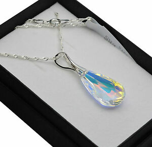 【貨物輸送無料】付属物 頸飾り スワロフスキーシルバーネックレスクリスタルドロップ925 argento collana fatta con cristalli swarovski * crystal ab * a goccia ネックレス・ペンダント-男女兼用アクセサリー-ジュエリー・アクセサリー