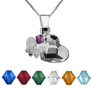 【貨物輸送無料】付属物 頸飾り スターリングシルバーネックレスハートスワロフスキークリスタル925sterling argento collana birthstones charms cuore cristalli di swarovski ジュエリー・アクセサリー-男女兼用アクセサリー