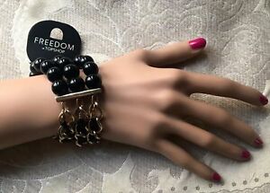 【貨物輸送無料】付属物 頸飾り ブラックゴールドビーズチェーンブレスレットtopshop nero e oro con perline catena braccialetto elastico stretch nuovo 男女兼用アクセサリー-ジュエリー・アクセサリー-ネックレス・ペンダント
