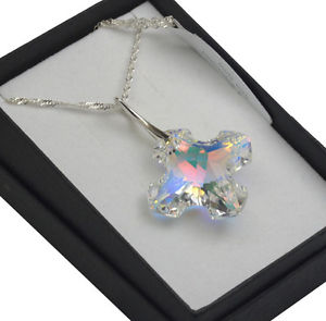 【送料無料】アクセサリー　ネックレス　スワロフスキーネックレスクリスタルギリシャ925 collana dargento realizzato con cristalli swarovski * crystal ab * croce greca 1428