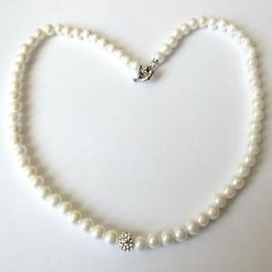 【送料無料】アクセサリー　ネックレス　ホワイトパールネックレスカラーcollana donna colore argento filo di perle bianche 8 mm 46 cm zirconi 161 bb