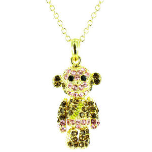 【貨物輸送無料】付属物 頸飾り モンキーネックレスピンクrosa e marrone su placcato oro bling monkey collana ネックレス・ペンダント-ジュエリー・アクセサリー