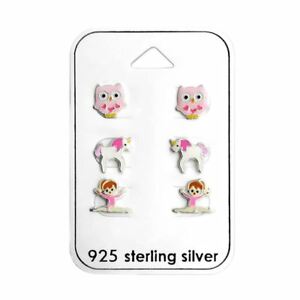 【貨物輸送無料】付属物 頸飾り フクロウユニコーンイヤリングローブセットbambini argento sterling gufo,ginnasta e unicorno orecchini a lobo set ネックレス・ペンダント-男女兼用アクセサリー-ジュエリー・アクセサリー