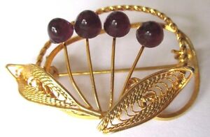 【送料無料】アクセサリー　ネックレス　ビンテージフィンbroche bijou vintage dor or fin feuille filigrane perle de verre mauve * 523