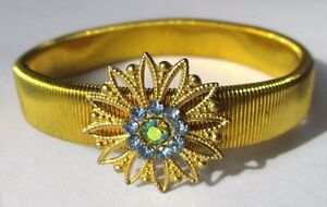 【送料無料】アクセサリー　ネックレス　ブレスレットbracelet bijou ancien extensible filigrane couleur or cristaux bleu fleur 170