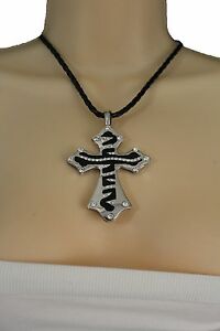 【送料無料】アクセサリー　ネックレス　ネックレスペンダントクロスda donna nero collana alla moda metallo argento pendente a croce church religiou