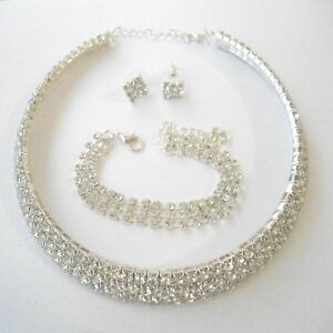 【送料無料】アクセサリー　ネックレス　テニスシルバーネックレスブレスレットイヤリングファイルparure tennis colore argento collana bracciale orecchini 3 file zirconi 20 m