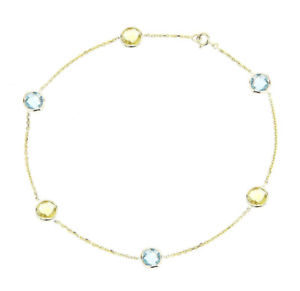【送料無料】ネックレス　イエローゴールドブレスレットレモントパーズインチ14k yellow gold anklet bracelet with blue and lemon topaz gemstones 105 inches｜hokushin 38,870円