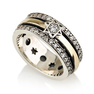 【送料無料】ネックレス　シルバーｋゴールドリングデビッドユダヤイスラエルsilver 925 with 9k gold spinning ring with the jewish israel star of david｜hokushin