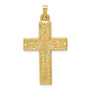 【送料無料】ネックレス　イエローゴールドクロスペンダント14k yellow gold polished filigree cross pendant xr1420｜hokushin