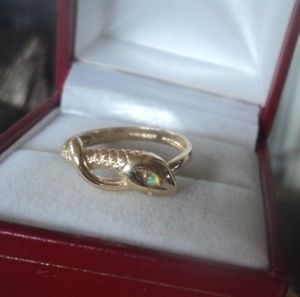 【送料無料】ネックレス　オパールnot plated c1990sヴィンテージ9ctイェローゴールドsnake サイズovintage 9ct yellow gold snake ring with opal not plated c1990s size o｜hokushin