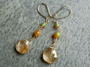 【送料無料】ネックレス　イヤリングゴールドオパールエチオピアクオーツルチルearrings gold 18 ct, opals fromethiopia and quartz rutile