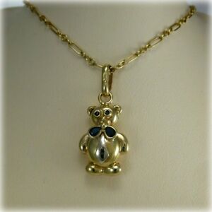 【送料無料】ネックレス　ゴールドテディベアペンダントサファイアフィガロチェーンボウタイ9ct gold teddy bear pendant, with sapphire eyes amp; bow tie, on 18 figaro chain 44,988円
