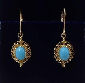 【送料無料】ネックレス　ターコイズファンシードロップイヤリングイエローゴールドグラムturquoise fancy drop earrings 14ct yellow gold length 30 mm 30 gram｜hokushin