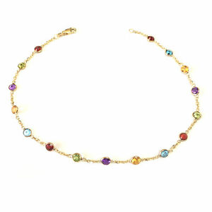【送料無料】ネックレス　イエローゴールドケーブルチェーンリンク14k yellow gold cable chain link anklet and 5 color stones, 10