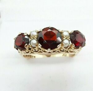 【送料無料】ネックレス　ヴィンテージイエローゴールドガーネットパールリングvintage 9ct yellow gold garnet and pearl ring