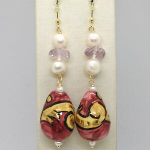 【送料無料】ネックレス yellow gold earrings 750 18kpearls fw ceramics handpaintedmade in italyyellow gold earrings 750 18k pearls fw ceramics han