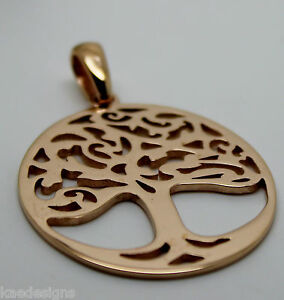 【送料無料】ネックレス　ローズペンダントホワイトゴールドツリーgenuine heavy solid 9ct yellow or rose or white gold tree of life large pendant｜hokushin