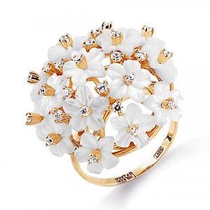【送料無料】ネックレス ロシアリングソリッドゴールドローズring mother of pearl flowers russian solid rose gold 585 14ct czs nwt beautiful