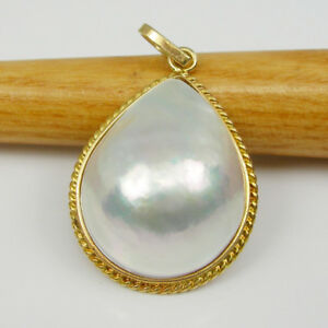 【送料無料】ネックレス　マベペンダントｋイエローゴールドpear 23x18mm saltwater mabe pearl pendant genuine 750 18k yellow gold, 18mpp03｜hokushin