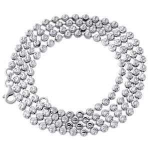 【送料無料】ネックレス　ｋホワイトゴールドｍｍムーンカットイタリアビーズボールチェーンネックレスインチ｜hokushin