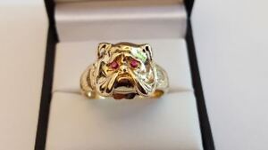 【貨物輸送無料】首飾り ビンテージメンズゴールドブリティッシュブルドッグルビーアイドリングstunning vintage mens heavy 9コンピュータ断層撮影法 gold british bulldog ruby eyed ring