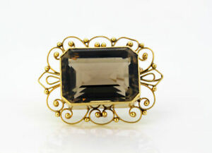 【貨物輸送無料】首飾り クオーツヴィンテージ14kイェローゴールドブローチvintage 14k yellow gold brooch with smokey quartz