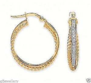 【送料無料】ネックレス　イエローゴールドツイストフープイヤリング9ct hallmarked yellow gold moondust inlaid 22mm round twist hoop earrings